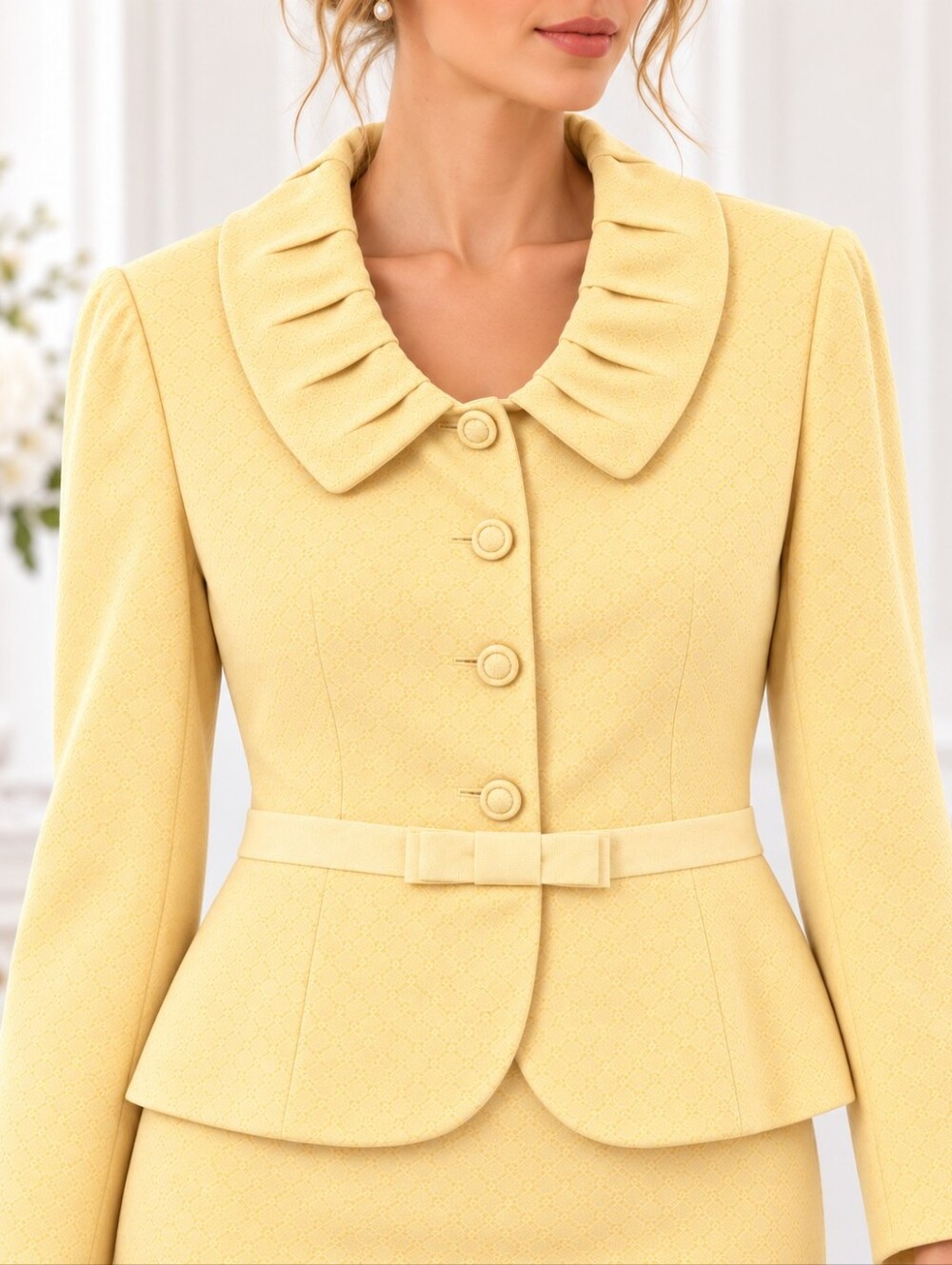 Tahari Arthur S. Levine Yellow Skirt Suit Peplum Blazer | Size 8 - Picture 2 of 12
